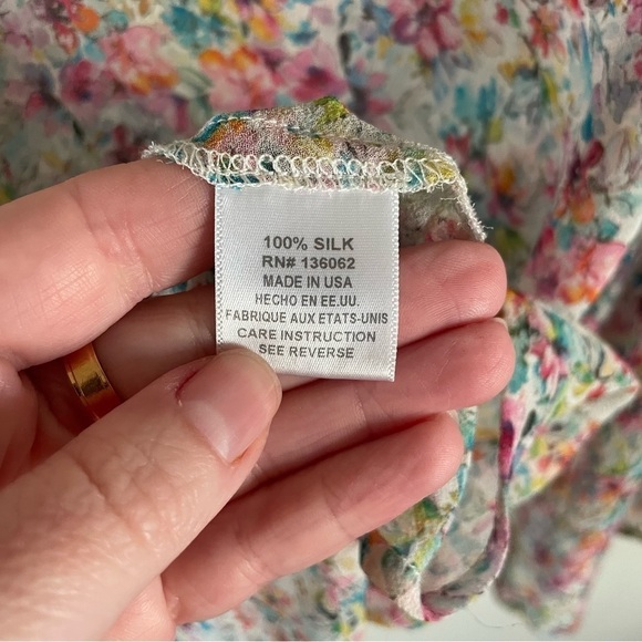 Lavender Brown Silk Floral Sheer Top Flutter Bell Sleeve Pastel Size Medium - Picture 8 of 10